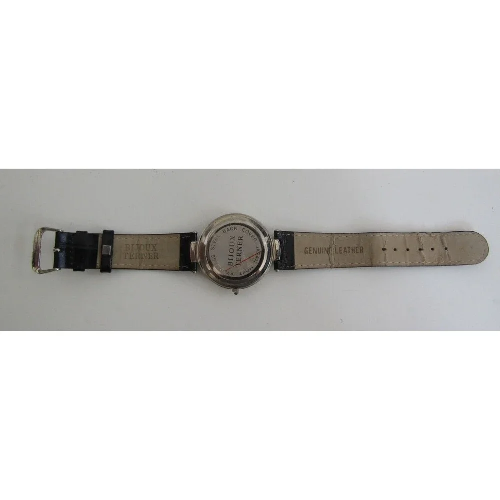 Bijoux Terner Watch Vintage Black Leather Band Quartz Japan Movement Stainless